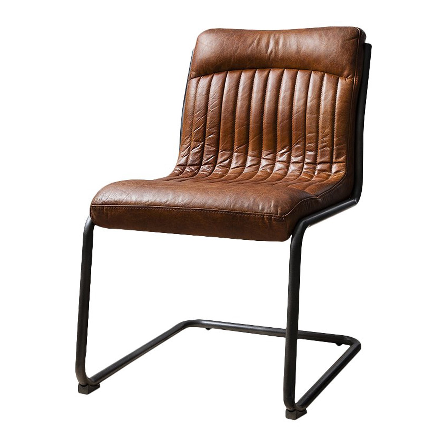 Read more about Real leather upholstered dining chair in antique tan caspian house